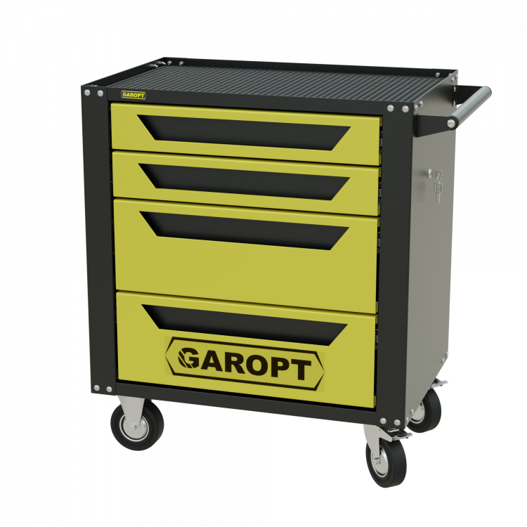GTS4.yell Тележка инструментальная Garopt 4 ящиков ЖЕЛТАЯ, центральный замок, увеличенные колеса, доводчики,  GAROPT Серия "Standart"