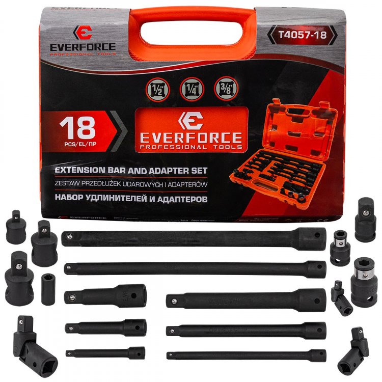 Набор удлинителей и адаптеров 18пр. 1/4" 3/8" 1/2"