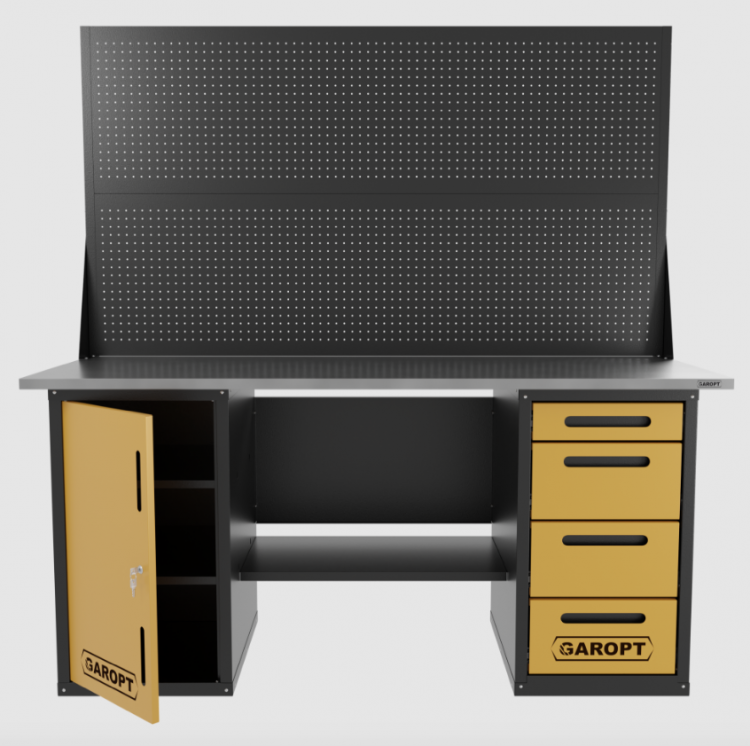 Верстак двухтумбовый дверь/4 ящиков с двумя экранами, желтый 1800*700 Garopt, GT1800DY4PP2.yell Верстак двухтумбовый дверь/4 ящиков с двумя экранами, желтый 1800*700 Garopt, GT1800DY4PP2.yell