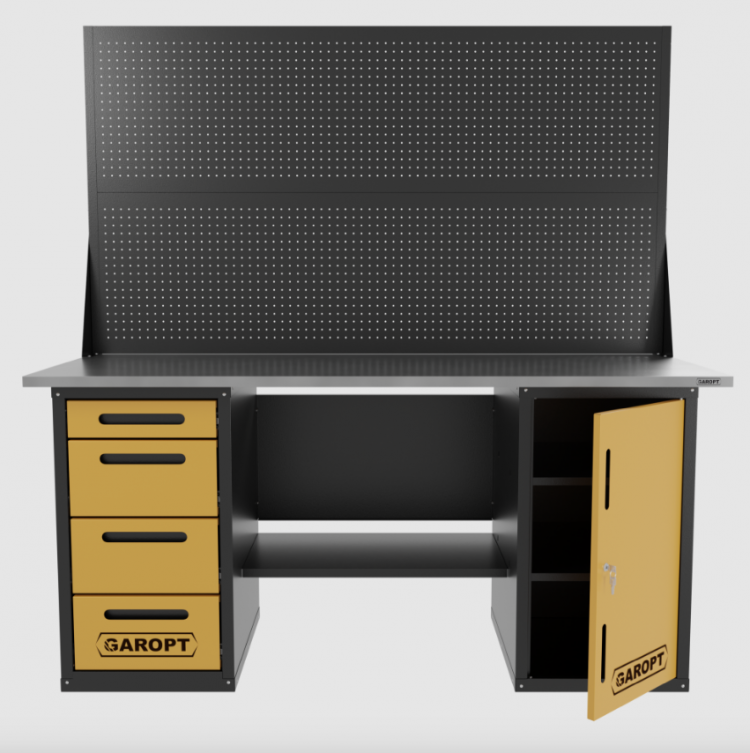 Верстак двухтумбовый дверь/4 ящиков с двумя экранами, желтый 1800*700 Garopt, GT1800DY4PP2.yell Верстак двухтумбовый дверь/4 ящиков с двумя экранами, желтый 1800*700 Garopt, GT1800DY4PP2.yell