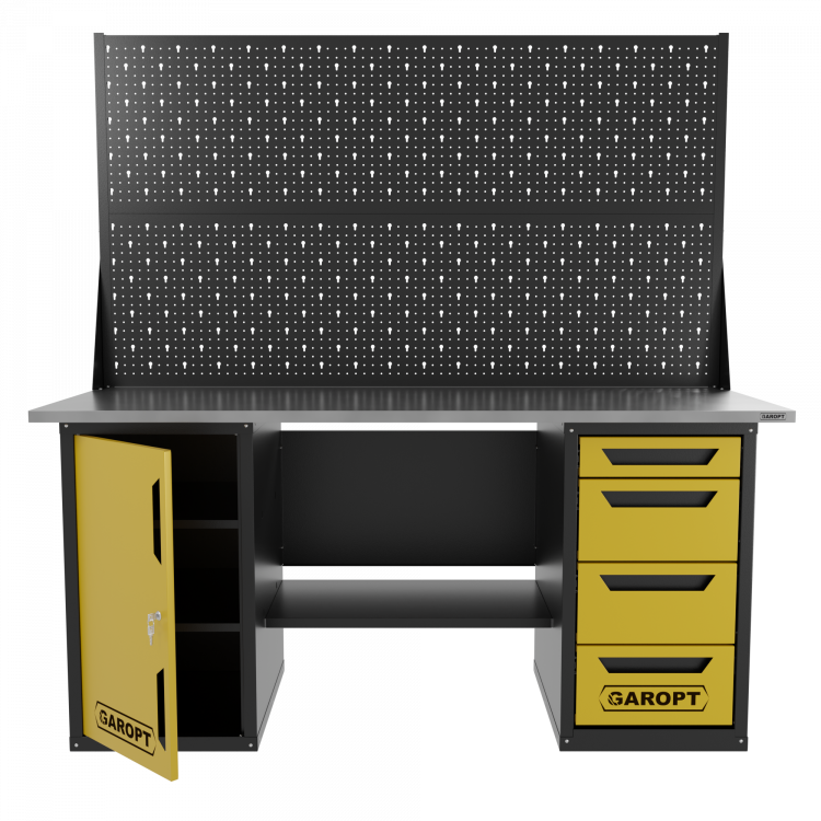 Верстак двухтумбовый дверь/4 ящиков с двумя экранами, желтый 1800*700 Garopt, GT1800DY4PP2.yell