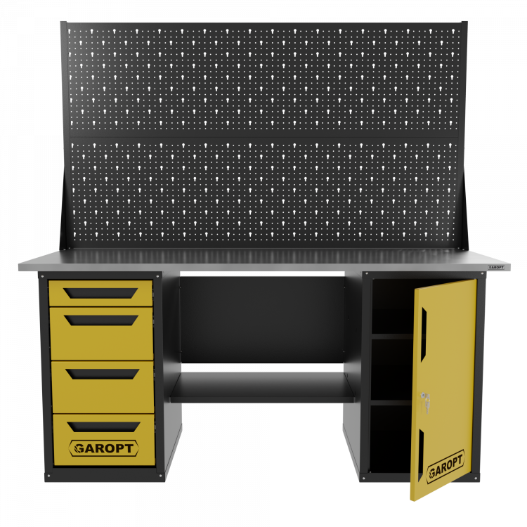 Верстак двухтумбовый дверь/4 ящиков с двумя экранами, желтый 1800*700 Garopt, GT1800DY4PP2.yell