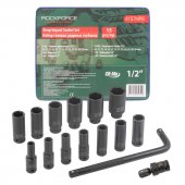 Набор головок ударных глубоких 6-гр. 1/2",15пр. (10-32мм, вороток Г-обр., кардан) в ложементе Набор головок ударных глубоких 6-гр. 1/2",15пр. (10-32мм, вороток Г-обр., кардан) в ложементе