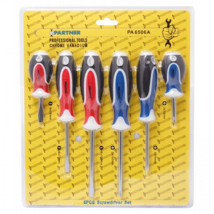 Набор отверток 6пр. (SL: 6х38мм, 5х75мм, 6х100мм, PH: PH2x100мм, PH1x75мм, PH2x38мм)в блистере
