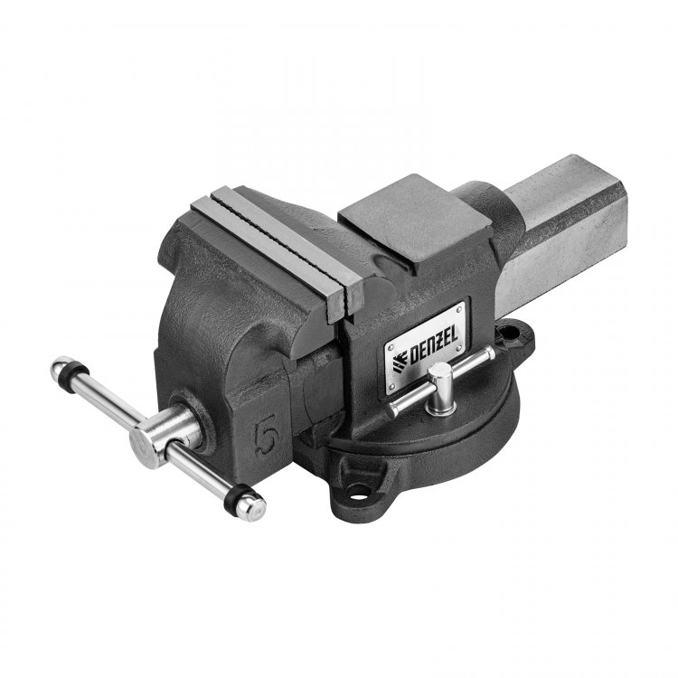 Тиски слесарные DENZEL BVH-125, 125 мм, поворотные, стальная направляющая, с наковальней Тиски слесарные DENZEL BVH-125, 125 мм, поворотные, стальная направляющая, с наковальней