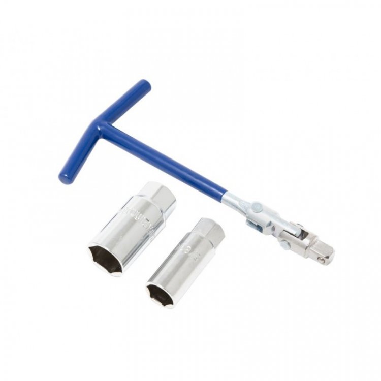 Ключ свечной шарнирный Т-образный в комплекте с головками 16мм,21мм, 3/8", в блистере