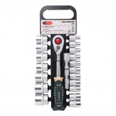 Набор головок с трещоткой в пласт. держателе 19пр. 1/2" (8-32мм, 6-гран.) Набор головок с трещоткой в пласт. держателе 19пр. 1/2" (8-32мм, 6-гран.)