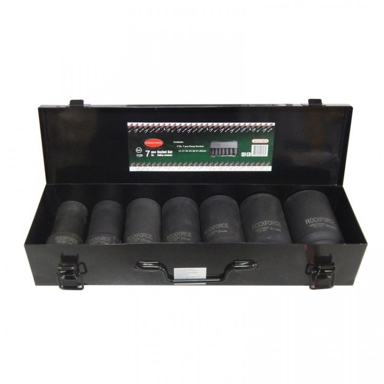 Набор головок ударных глубоких, 7пр. 1" 6гр.(24,27,30,32,36,41,46мм), в метал. кейсе Набор головок ударных глубоких, 7пр. 1" 6гр.(24,27,30,32,36,41,46мм), в метал. кейсе
