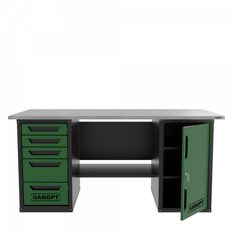 Верстак двухтумбовый дверь/5 ящиков, зеленый 1800*700 Garopt, GT1800DY5.green