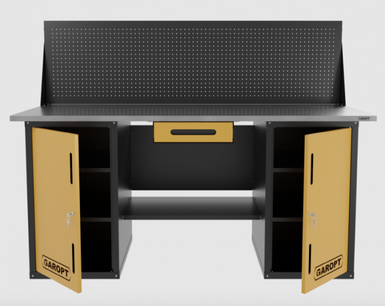 Верстак двухтумбовый с экраном и ящиком, желтый 1800*700 Garopt, GT1800DDY1PP.yell Верстак двухтумбовый с экраном и ящиком, желтый 1800*700 Garopt, GT1800DDY1PP.yell