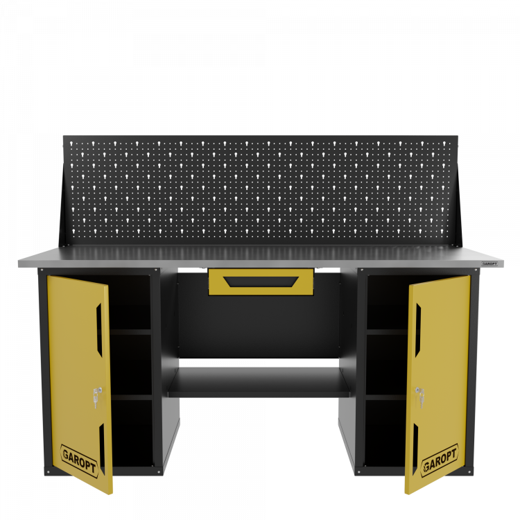 Верстак двухтумбовый с экраном и ящиком, желтый 1800*700 Garopt, GT1800DDY1PP.yell