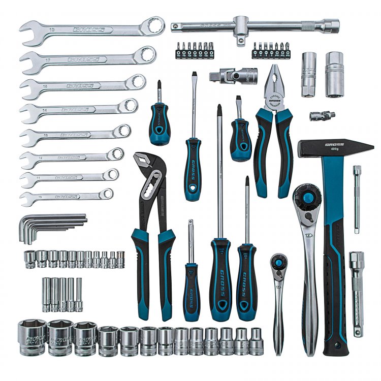 Набор инструментов, 1/4", 1/2", CrV, 120 зубьев, 76 предметов// Gross