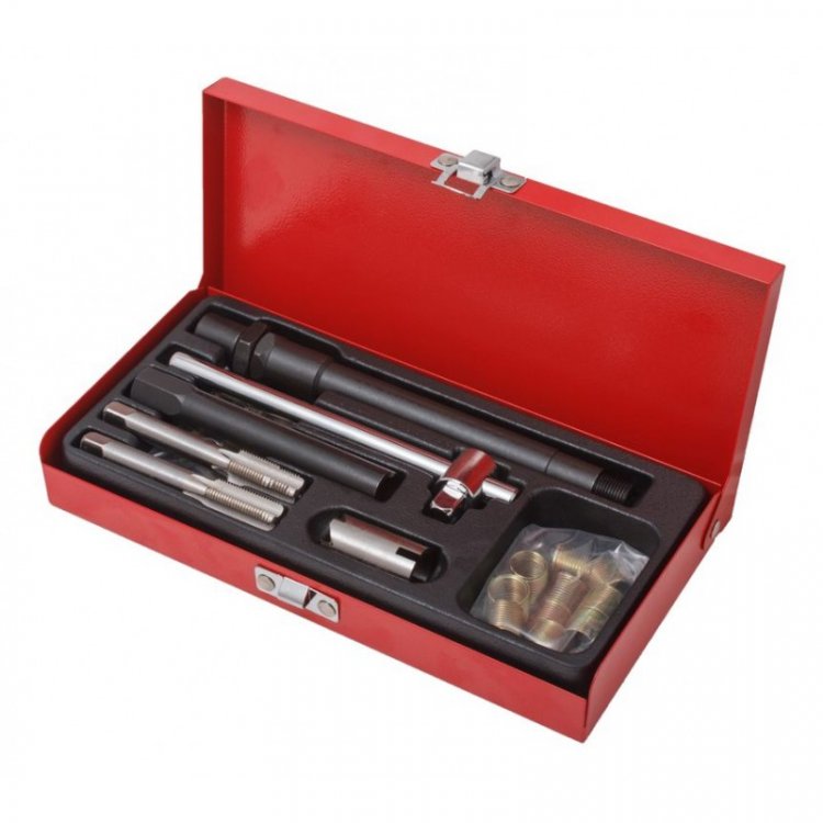 Набор приспособлений и футорок для восстановления свечной резьбы 26пр., в металлическом кейсе