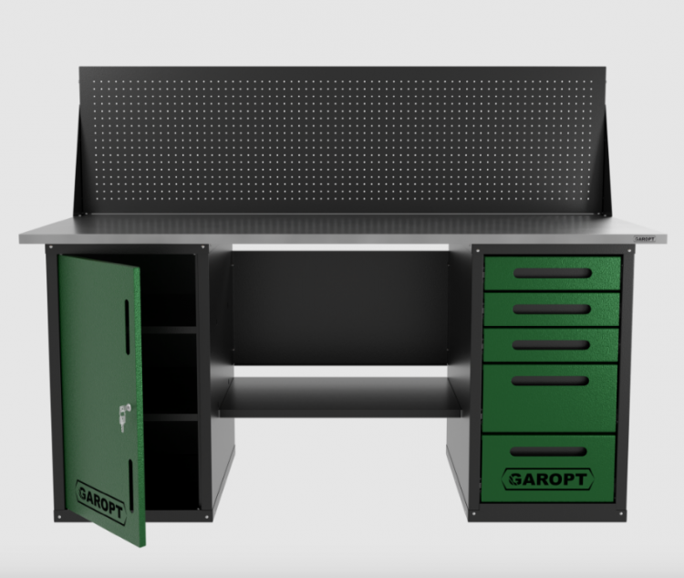 Верстак двухтумбовый дверь/5 ящиков с экраном, зеленый 1800*700 Garopt, GT1800DY5PP.green Верстак двухтумбовый дверь/5 ящиков с экраном, зеленый 1800*700 Garopt, GT1800DY5PP.green