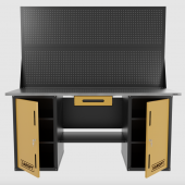 Верстак двухтумбовый с двумя экранами и ящиком, желтый 1800*700 Garopt, GT1800DDY1PP2.yell Верстак двухтумбовый с двумя экранами и ящиком, желтый 1800*700 Garopt, GT1800DDY1PP2.yell