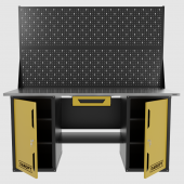 Верстак двухтумбовый с двумя экранами и ящиком, желтый 1800*700 Garopt, GT1800DDY1PP2.yell