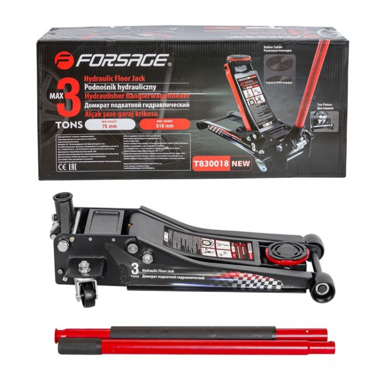 Домкрат подкатной гидравлический 3 т усиленный низкопрофильный (2 поршня, резиновая накладка,h min75мм,h max510,) Домкрат подкатной гидравлический 3 т усиленный низкопрофильный (2 поршня, резиновая накладка,h min75мм,h max510,)
