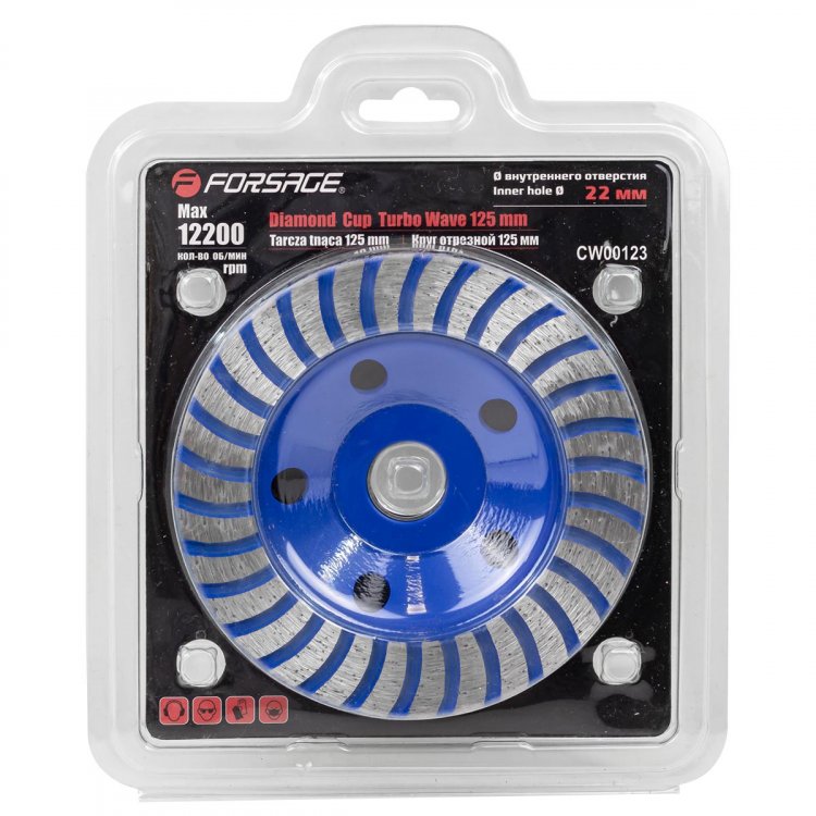 Круг зачистной лепестковый алмазный 125мм (посадочный диаметр 22мм, 12200 об/мин),в блистере