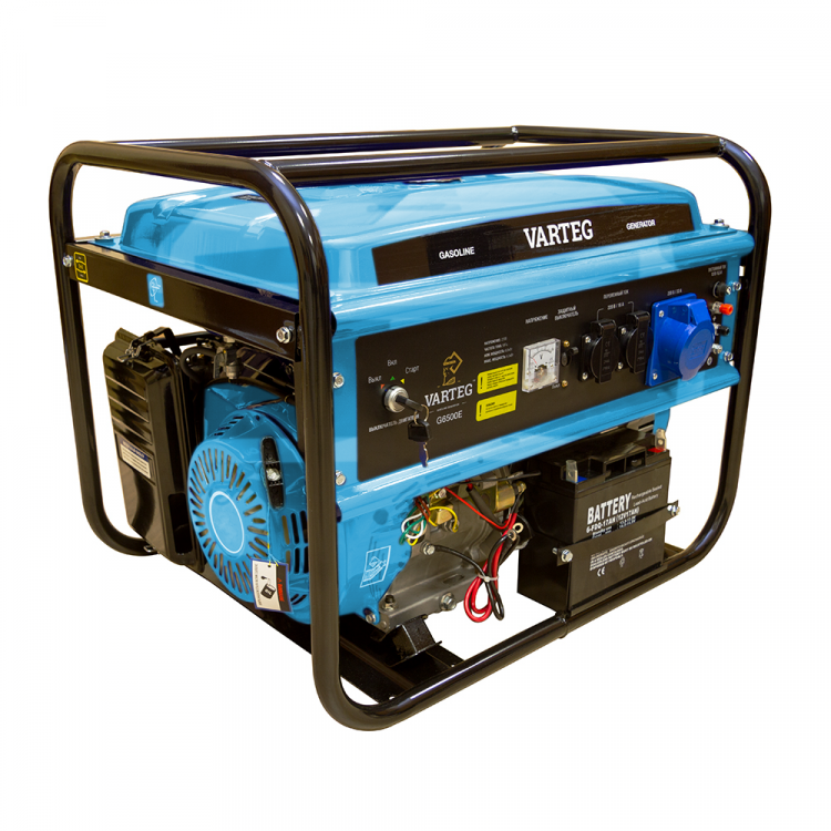 Бензиновый генератор Varteg G6500 E - Бензиновый генератор Varteg G6500 (6.0 кВт / 6.5 кВт; 4Т двигатель 190F 420 куб.см 15 л.с.; алюминий; 2*230В/16А + 1*230В/32А + 12В/5А; старт с ключа; стрелочный вольтметр; бак 25л) (арт. 5821) Бензиновый генератор Varteg G6500 E - Бензиновый генератор Varteg G6500 (6.0 кВт / 6.5 кВт; 4Т двигатель 190F 420 куб.см 15 л.с.; алюминий; 2*230В/16А + 1*230В/32А + 12В/5А; старт с ключа; стрелочный вольтметр; бак 25л) (арт. 5821)