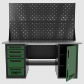 Верстак двухтумбовый дверь/5 ящиков с двумя экранами, зеленый 1800*700 Garopt, GT1800DY5PP2.green