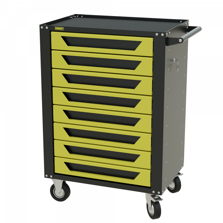 Тележка инструментальная Garopt 8 ящиков ЖЁЛТАЯ, центральный замок, увеличенные колеса, доводчики, GAROPT Серия "High", высота 1040мм