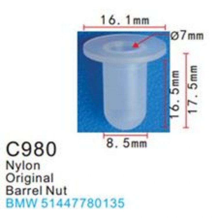 Клипса для крепления внутренней обшивки а/м БМВ/ Вольво пластиковая (100шт/уп.)