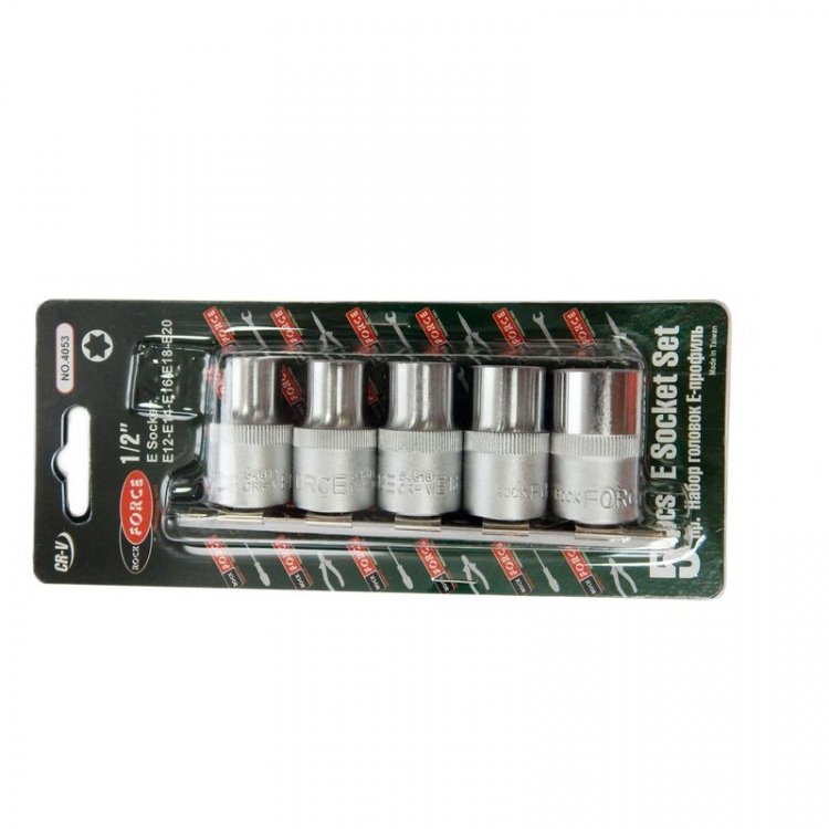 Набор головок Е-профиль 5пр. 1/2" (E12,E14,E16,E18,E20), на планке