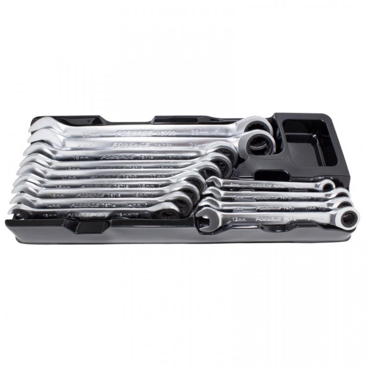 Набор ключей комбинированных трещоточных, 13пр.(8,10,11,12,13,14,15,16,17,18,19,21,22мм),в лотке