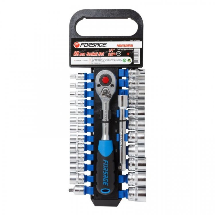 1/4" & 3/8" Набор головок с трещоткой в пластиковом держателе 25пр.6гр (4,5-19мм) 1/4" & 3/8" Набор головок с трещоткой в пластиковом держателе 25пр.6гр (4,5-19мм)