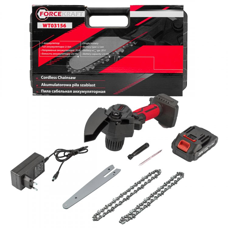 Пила цепная аккумуляторная (1 аккумулятор Li-ion 20V, 2.0Ah)