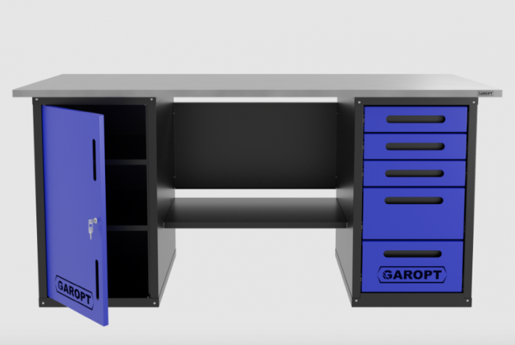 Верстак двухтумбовый дверь/5 ящиков, синий 1800*700 Garopt, GT1800DY5.blue Верстак двухтумбовый дверь/5 ящиков, синий 1800*700 Garopt, GT1800DY5.blue