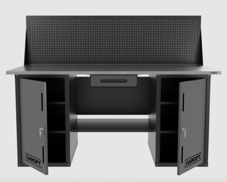 Верстак двухтумбовый с экраном и ящиком, серый 1800*700 Garopt, GT1800DDY1PP.grey Верстак двухтумбовый с экраном и ящиком, серый 1800*700 Garopt, GT1800DDY1PP.grey