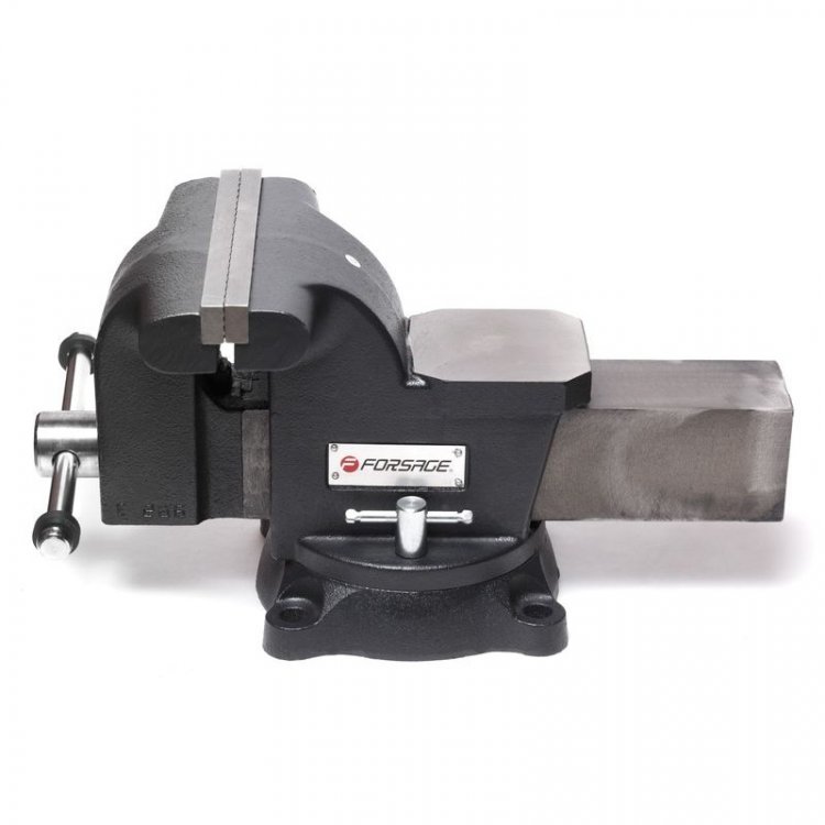 Тиски стальные поворотные с наковальней + захват для труб 8"-200мм,сменные губки