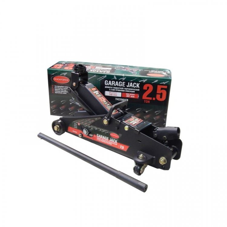 Домкрат подкатной гидравлический 2,5т с фиксацией (h min 140мм, h max 387мм) с резиновой накладкой Домкрат подкатной гидравлический 2,5т с фиксацией (h min 140мм, h max 387мм) с резиновой накладкой