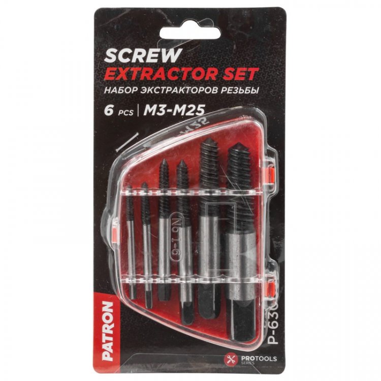 Набор экстракторов резьбы  HSS 4241,6пр.(М3-М25; Ø:3-6мм, 6-8мм, 8-11мм, 11-14мм, 14-18мм, 18-22мм; "мелкий шаг"), в пластиковом футляре