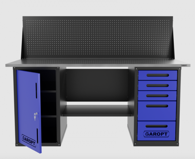 Верстак двухтумбовый дверь/5 ящиков с экраном, синий 1800*700 Garopt, GT1800DY5PP.blue Верстак двухтумбовый дверь/5 ящиков с экраном, синий 1800*700 Garopt, GT1800DY5PP.blue