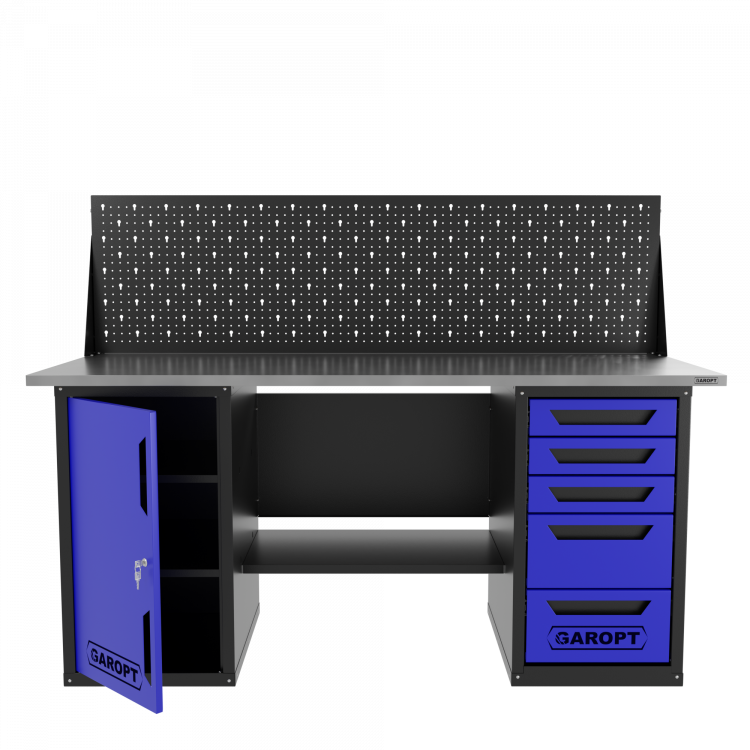 Верстак двухтумбовый дверь/5 ящиков с экраном, синий 1800*700 Garopt, GT1800DY5PP.blue