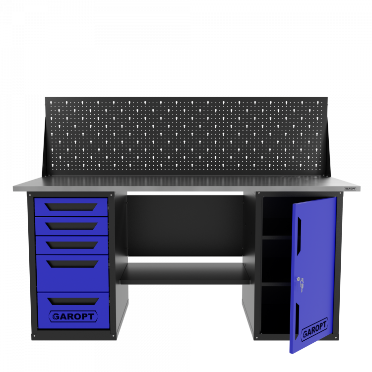 Верстак двухтумбовый дверь/5 ящиков с экраном, синий 1800*700 Garopt, GT1800DY5PP.blue