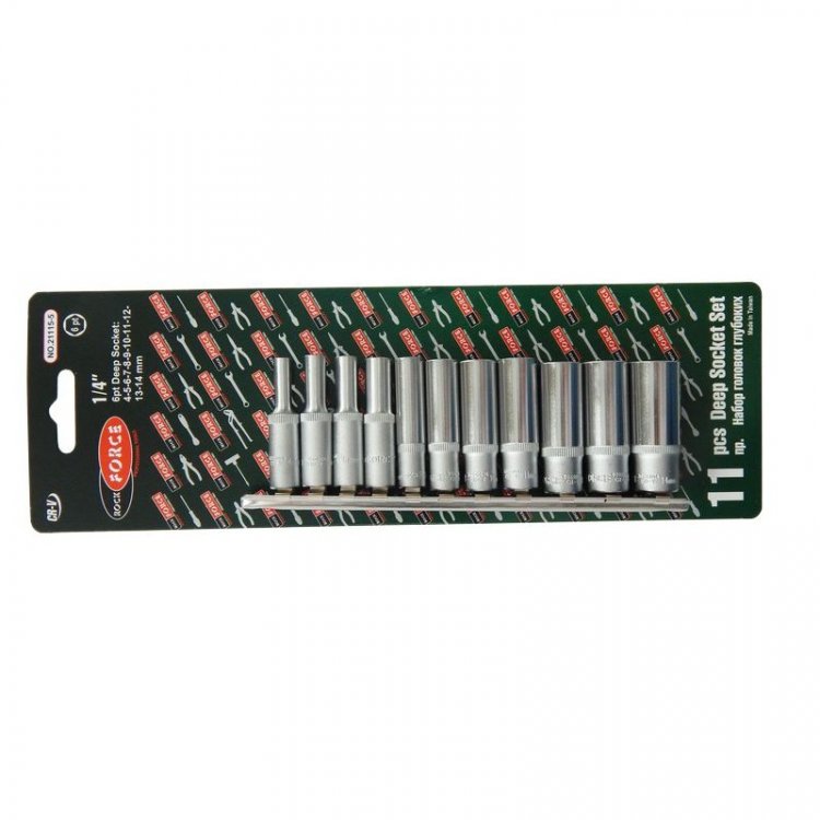 Набор головок глубоких 11пр. 1/4" 6гр.(4,5,5.5,6-13мм), на планке Набор головок глубоких 11пр. 1/4" 6гр.(4,5,5.5,6-13мм), на планке