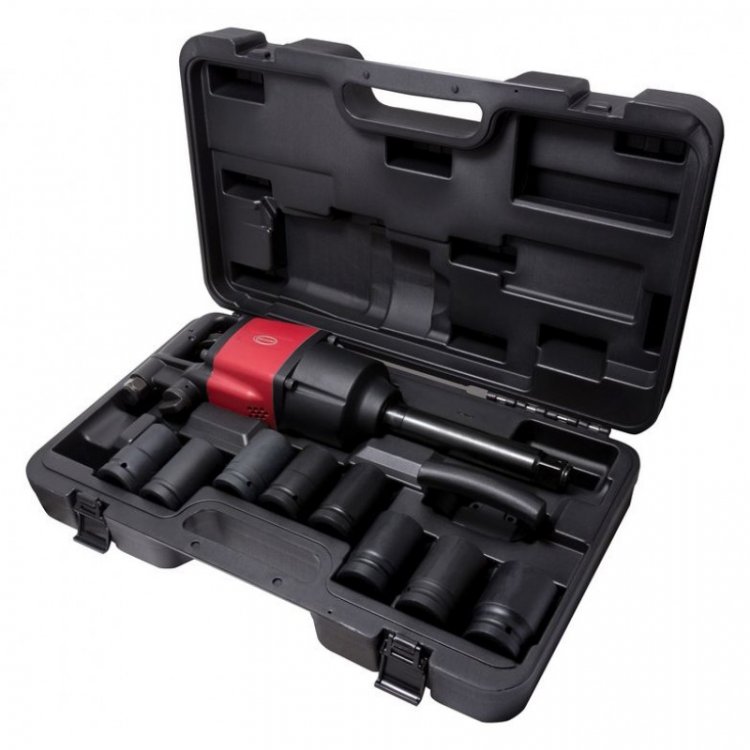 Пневмогайковерт c длинным валом и комплектом ударных головок 1"9пр(3390Нм;5000об/мин;282л/мин;6.3bar;головки:27,30,32,33,34,36,38,41мм)в кейсе Пневмогайковерт c длинным валом и комплектом ударных головок 1"9пр(3390Нм;5000об/мин;282л/мин;6.3bar;головки:27,30,32,33,34,36,38,41мм)в кейсе