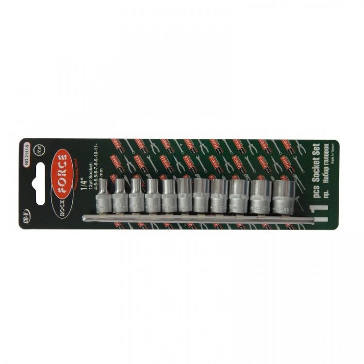 Набор головок 11пр. 1/4" 12гр.(4,5,5.5,6-13мм) на планке Набор головок 11пр. 1/4" 12гр.(4,5,5.5,6-13мм) на планке