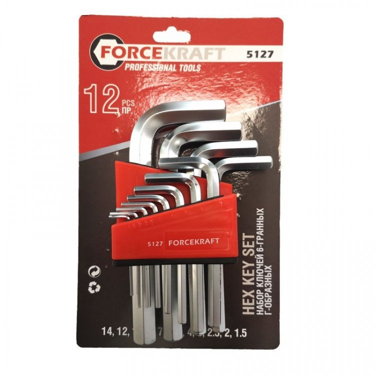 Набор ключей Г-образных 6-гранных, 12пр. (1.5, 2, 2.5, 3-8, 10, 12, 14мм), в блистере