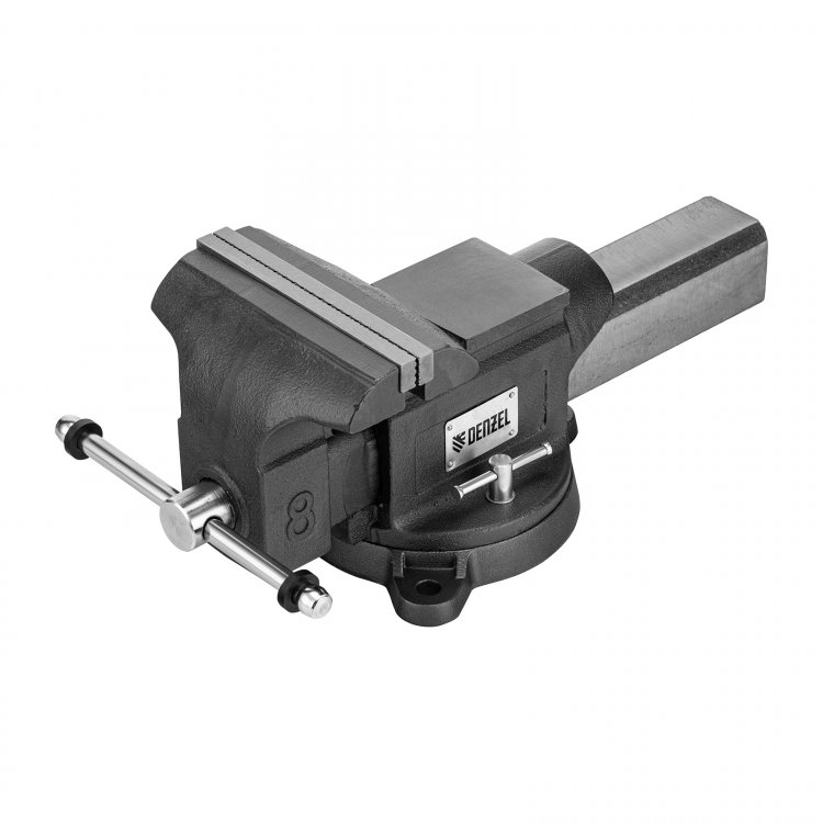 Тиски слесарные BVH-200, 200 мм, поворотные, стальная направляющая, с наковальней //Denzel Тиски слесарные BVH-200, 200 мм, поворотные, стальная направляющая, с наковальней //Denzel