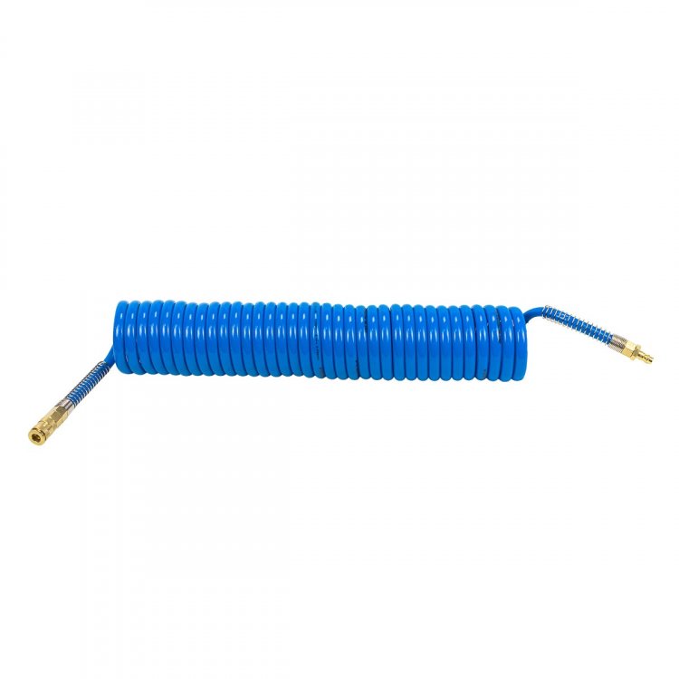 Шланг витой полиуретановый 10мм х 14мм х 10м с быстроразъемами (латунь, макс давление - 15bar, рабочая температура от -20 до +60 гр.)