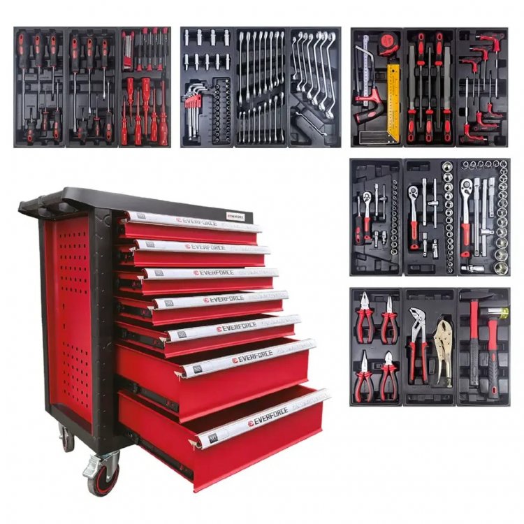 Тележка инструментальная 7-и полочная с набором инструментов 181пр