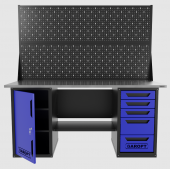 Верстак двухтумбовый дверь/5 ящиков с двумя экранами, синий 1800*700 Garopt, GT1800DY5PP2.blue