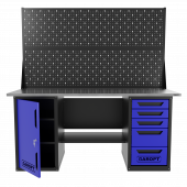 Верстак двухтумбовый дверь/5 ящиков с двумя экранами, синий 1800*700 Garopt, GT1800DY5PP2.blue