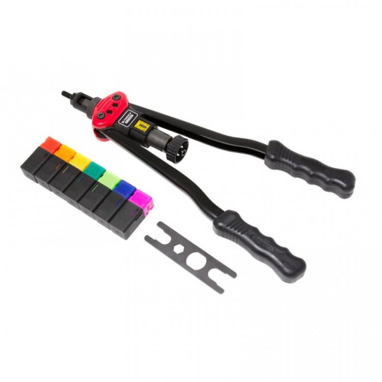 Заклепочник двуручный резьбовой усиленный со шкалой затяжки от 0-10мм(L - 380мм, резьбовые адаптеры - М3, М4, М5, М6, М8, М10, М12) Заклепочник двуручный резьбовой усиленный со шкалой затяжки от 0-10мм(L - 380мм, резьбовые адаптеры - М3, М4, М5, М6, М8, М10, М12)