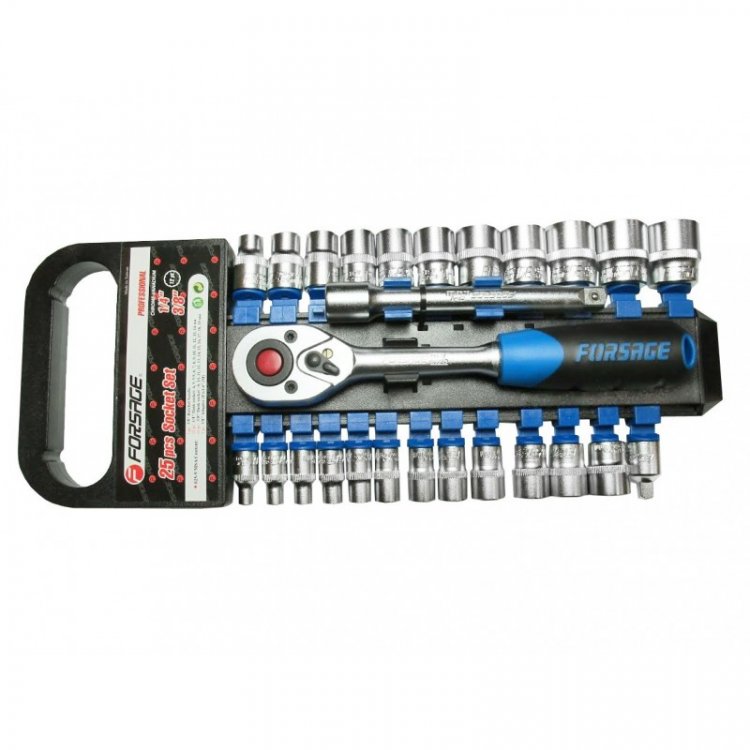 Набор головок с трещоткой 25пр. 1/4" & 3/8" (12гр.)(4,5-19мм),в пластиковом держателе