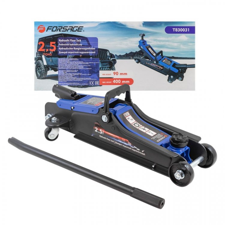 Домкрат подкатной гидравлический 2.5т (h min 90мм, h max 400мм) Домкрат подкатной гидравлический 2.5т (h min 90мм, h max 400мм)